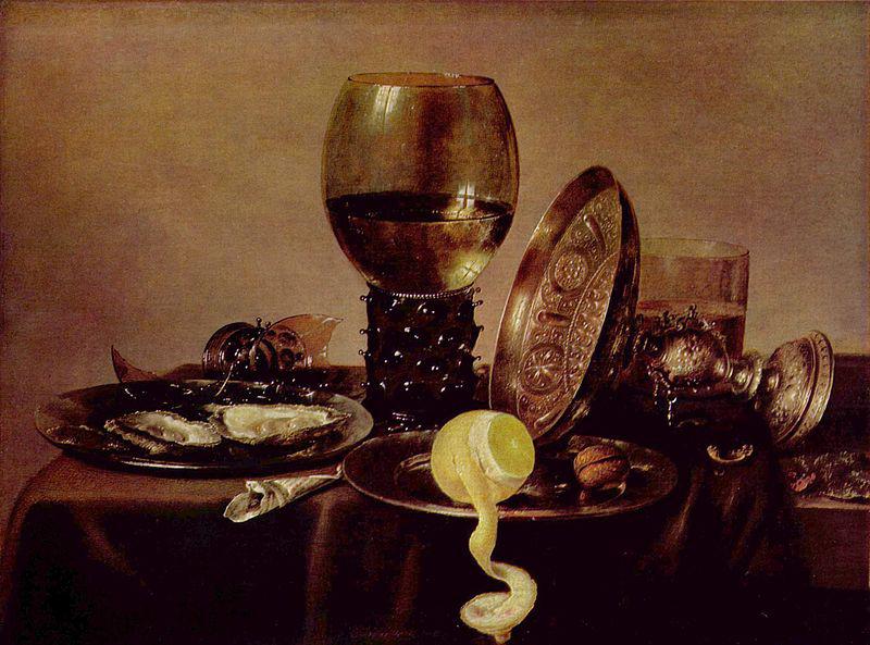 unknow artist Still life with oysters, a rummer, a lemon and a silver bowl France oil painting art